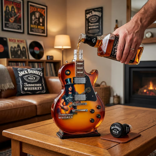 👨‍🎤🤘 Fanáticos del Rock: Botella de Licor de Colección con Figura de Guitarra Sunburst Vintage 🎸✨