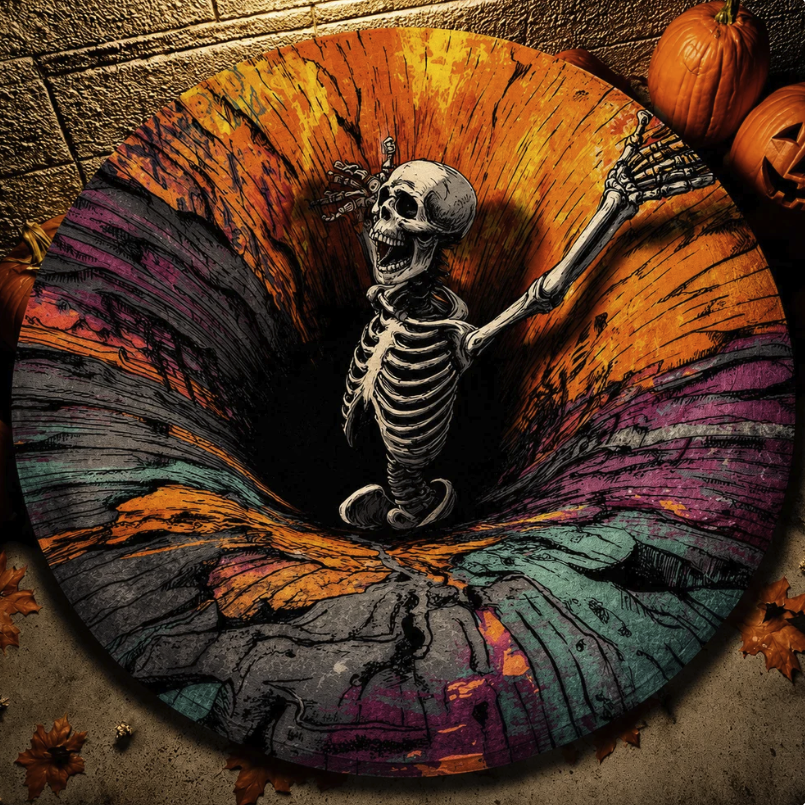 🎃 Alfombra 3D Esqueleto Vórtice - Halloween