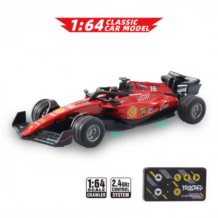 Auto de Fórmula 1 de metal a escala 1:64 con control remoto de alta precisión.