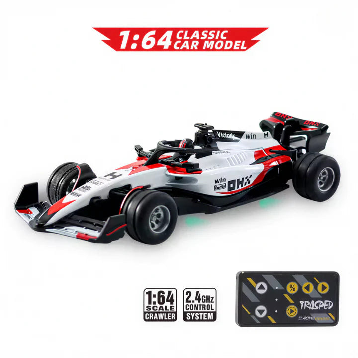 Auto de Fórmula 1 de metal a escala 1:64 con control remoto de alta precisión.