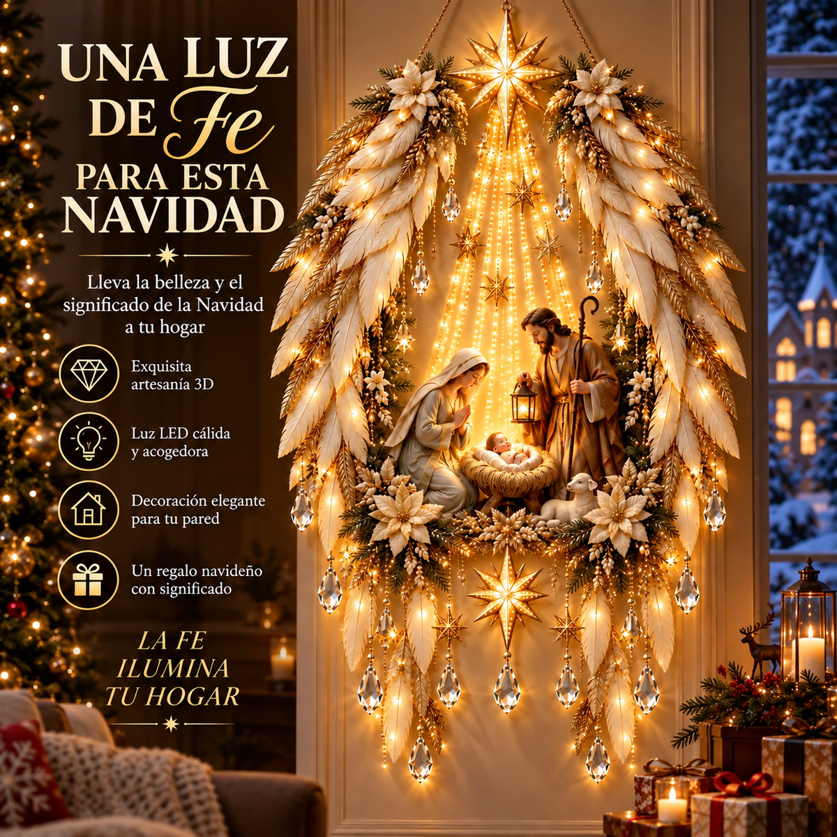 Luz Navideña de Belén con Alas de Ángel