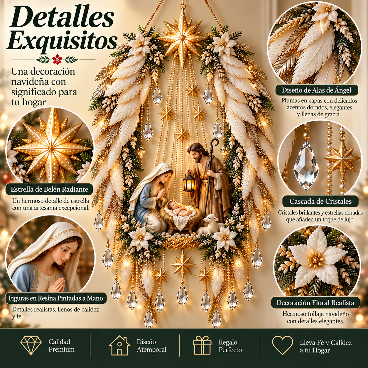 Luz Navideña de Belén con Alas de Ángel