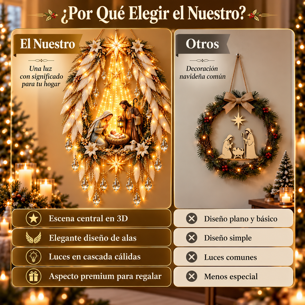 Luz Navideña de Belén con Alas de Ángel