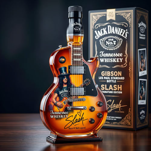 👨‍🎤🤘 Fanáticos del Rock: Botella de Licor de Colección con Figura de Guitarra Sunburst Vintage 🎸✨